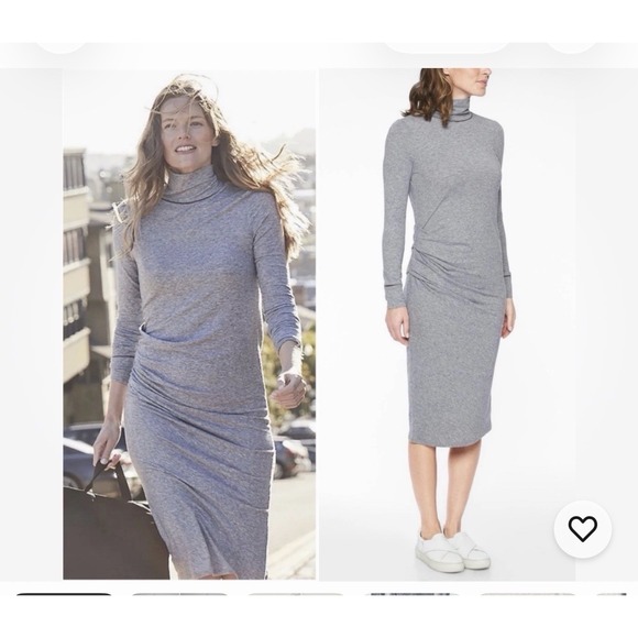 Athleta Dresses & Skirts - Athleta Industry Turtleneck Dress Grey Long Sleeve‎ Ruched Side MeshMidi Med 223
